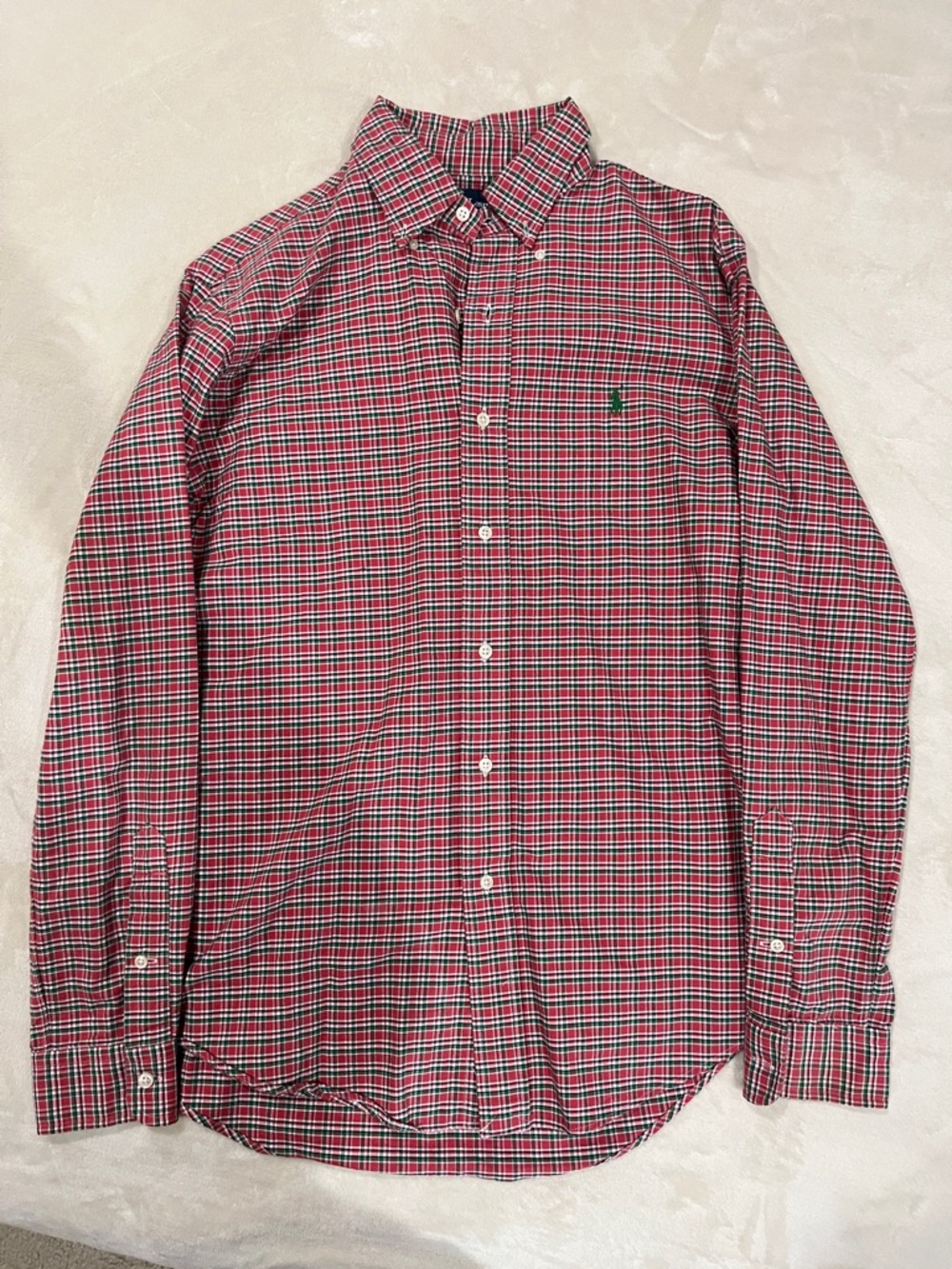 Ralph Lauren Red and Green Plaid Button-Down Dress Shirt
